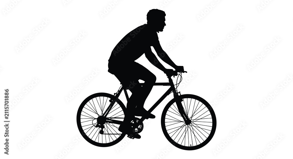 Obraz premium Cyclist On Bicycle Silhouette Against White Background