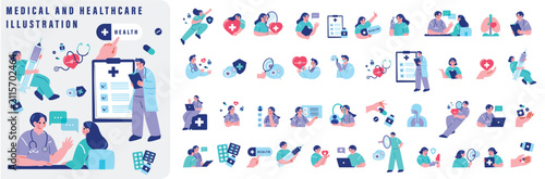 Bild auf Leinwand Medical and healthcare illustration set