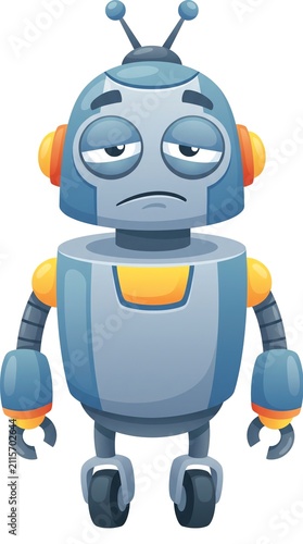 Sad Cartoon Robot Character Illustration on White Background