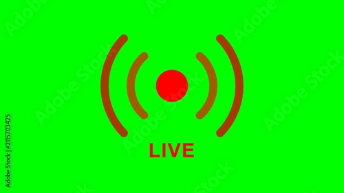 Animated Red Live Stream Icon Radio Signal Waves Green Screen Motion Graphic Loop