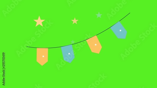 Festive Party Bunting Flags and Stars Motion Graphics Background on Green Screen