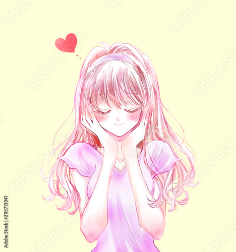 恋する女性　笑顔　半袖