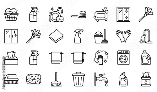 Foto Untitled design - 7Cleaning and housekeeping line icons set, household chore vec