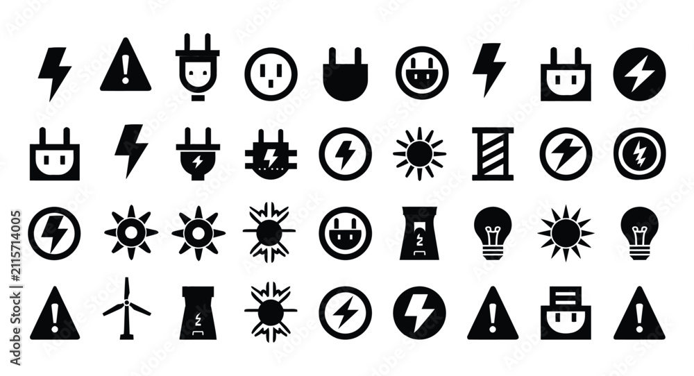 Fototapeta premium Electricity vector icon set for energy power symbols