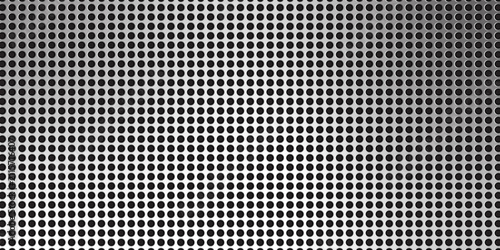 Perforated metal plate. Metal grill. Metal texture steel background. Perforated sheet metal. 3d shape titanium sheet. Circle mesh pattern background. Industrial texture. Steel speaker. Vector EPS10.
