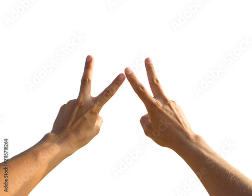 Two hands making a W hand sign isolated on a black background