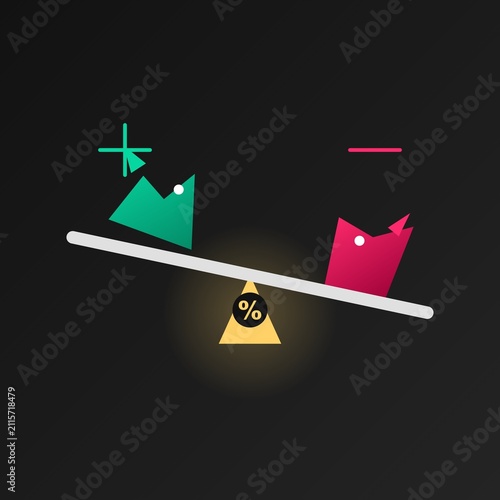 Fotografía Abstract vector illustration of a seesaw balancing a bull market symbol (green)