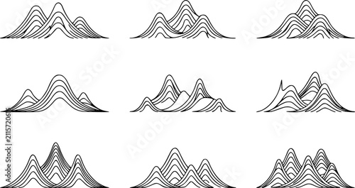 Bild auf Leinwand Una colección de cordilleras minimalistas con líneas negras sobre un fondo blanc