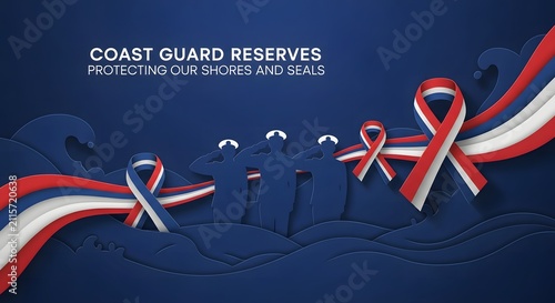 A dark blue graphic honoring Coast Guard Reserves with ribbon accents.
