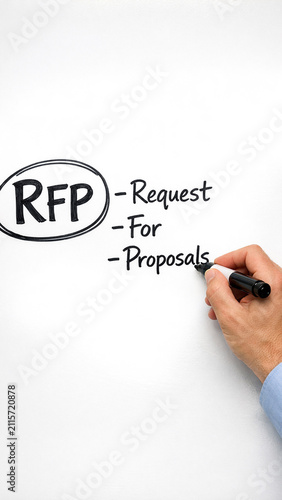 Person writing on whiteboard with marker for business purposes. Request for proposal marker at workspace.