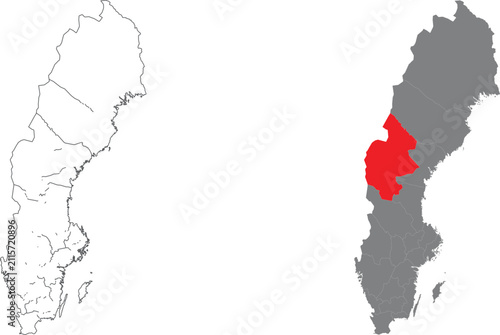Map of sweden with jamtland county highlighted in red illustration