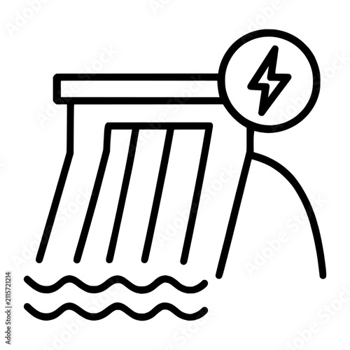 Hydropower Dam Schematic Line Icon