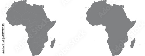 Obraz na płótnie Two grey maps of the continent of africa isolated on a white background illustra