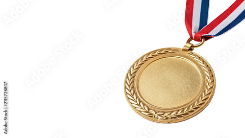 Fotografía Golden sports medal with ribbon for first place winner isolated on transparent b