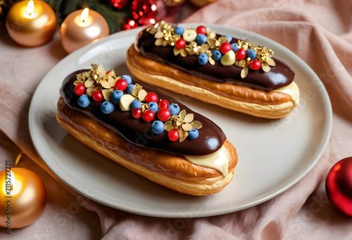 Two gourmet chocolate eclai...