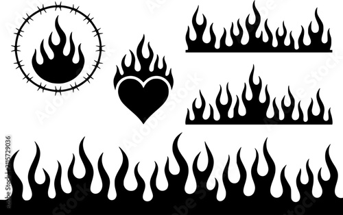 Photography Conjunto de forma de corazón de llama en blanco y negro y círculo de alambre de