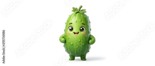 Cute cartoon pickle character with happy expression on white background