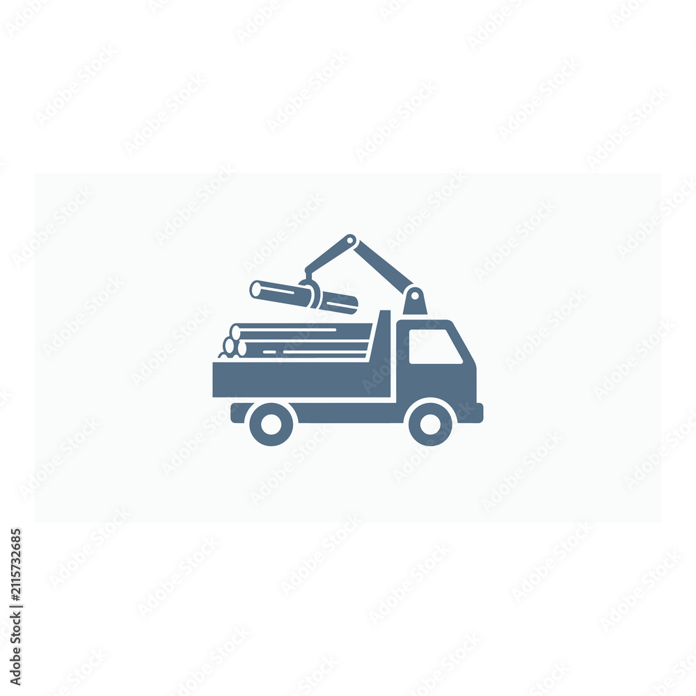 Obraz premium Blue Truck With Crane Icon Isolated On White Background