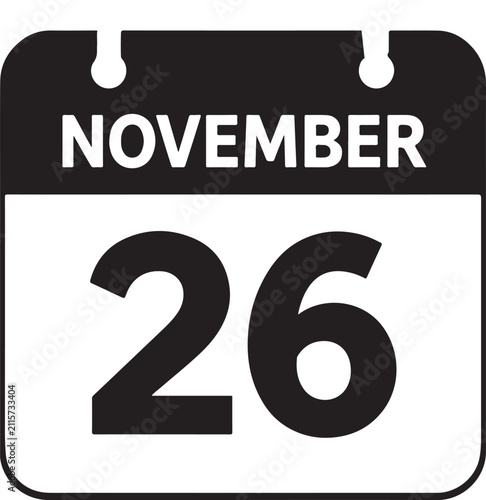 Black and white calendar page icon showing the date of November 26