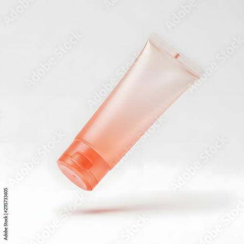 Floating Orange Skincare Tube Mockup on White Background
