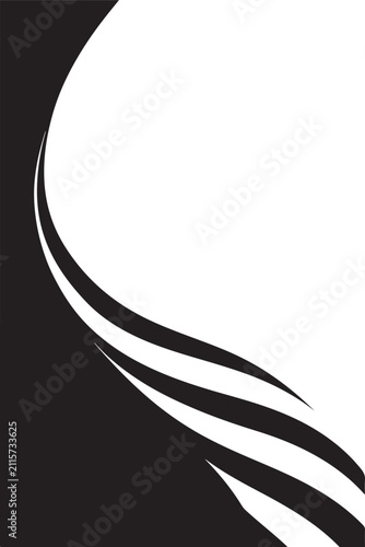 Abstract black and white curved lines flowing on a simple background