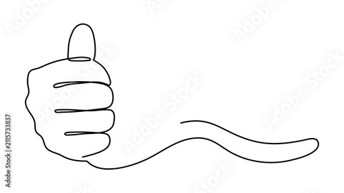 Hand thumbs up gesture with LGBT flag rainbow one line art animation, hand drawn pride month decoration continuous contour movie. People's rights movement, diversity love time, outline 4k video