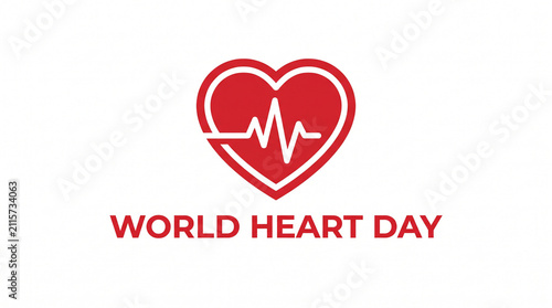 Minimalist World Heart Day red heart icon with heartbeat line.
