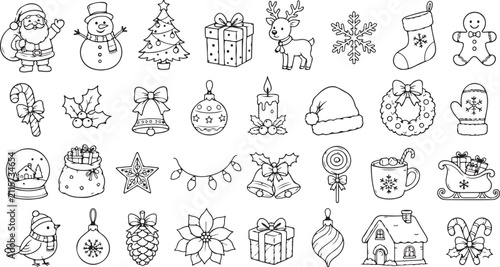 Set of cute hand drawn Christmas doodles and holiday icons