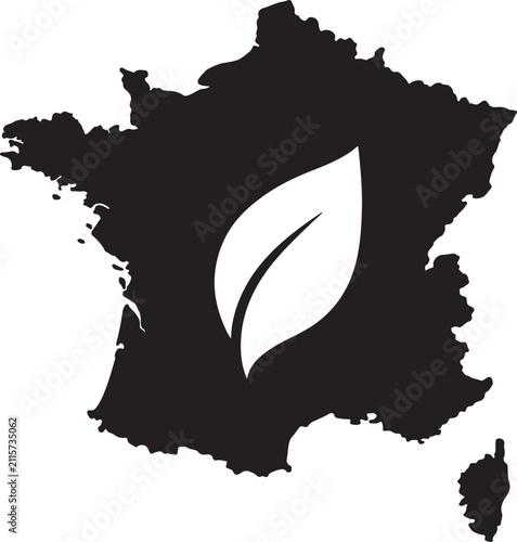 Black map of France with a white leaf icon symbol