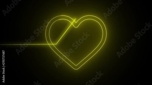 Glowing Neon yellow Heart with Heartbeat Pulse Line Motion Graphic Overlay, Futuristic Love and Health Concept Animation on Dark Background for Medical, Valentine, Romance, and UI Design Projects