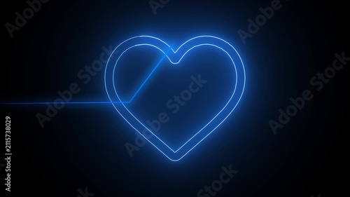 Glowing Neon blue Heart with Heartbeat Pulse Line Motion Graphic Overlay, Futuristic Love and Health Concept Animation on Dark Background for Medical, Valentine, Romance, and UI Design Projects