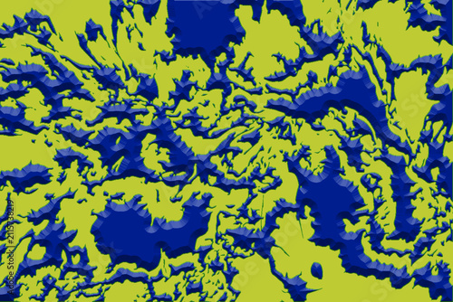 Blue and yellow abstract digital art textured map