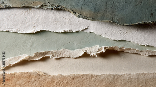 Torn Handmade Paper Layers Abstract Texture Background.