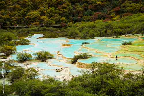 Fotografie Layered Turquoise Pools in Sichuan China