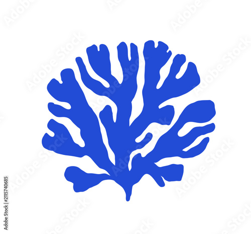 Coral branch. Abstract sea reef plant. Marine seaweed, algae. Organic leaf sh...