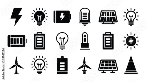 Electricity vector icon set for power and utility grid