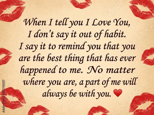 Romantic love quote with lip prints background