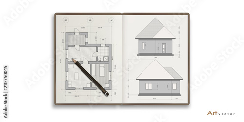 Architectural plan . Engineering textbook. House plan project . Vector illustration .