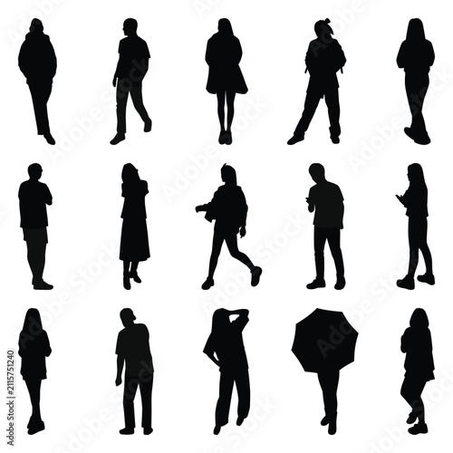 Vector collection set of individual people silhouettes.	
