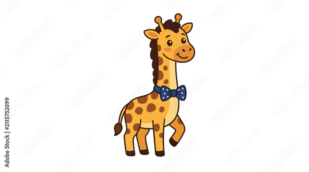 Obraz premium Cute cartoon giraffe with bow tie on white background