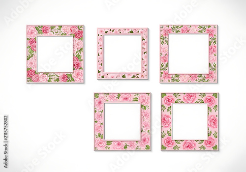 Pink floral decorative mirror frames set