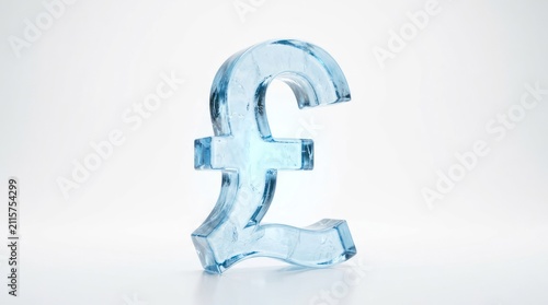Transparent Glass Pound Sterling Symbol on White Background.