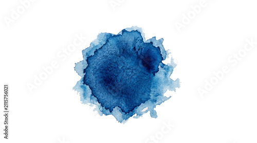 Blue Watercolor Ink Blot Abstract Organic Shape.