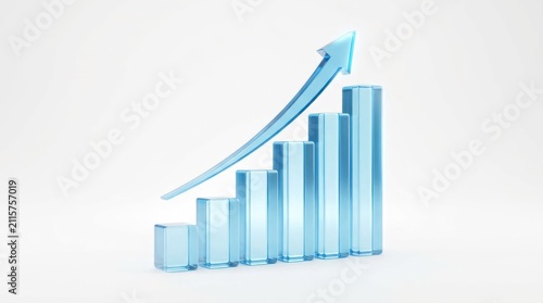 3D Bar Chart with Upward Arrow Illustrating Growth and Success.