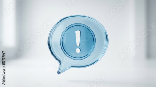 3D Rendered Exclamation Mark Inside a Speech Bubble Icon.