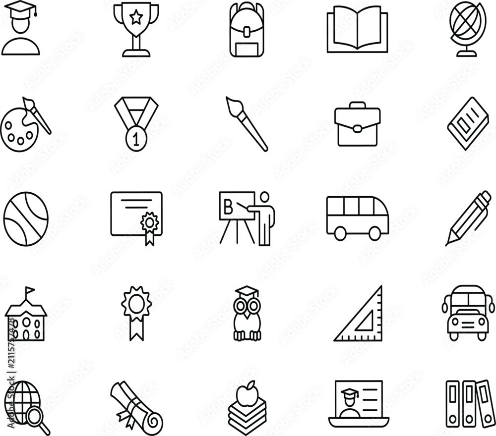 Fototapeta premium School and Classroom Line Icons Set with 20 Editable Outline Academic Vector Collection