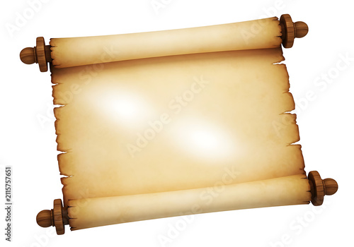 Vintage scroll with wooden rollers on light background