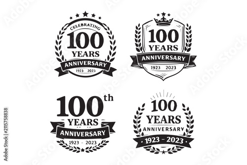 Bild auf Leinwand Vintage 100 years anniversary logo set, black and white centennial celebration b