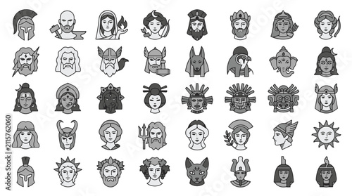 Mythology Gods Goddesses Icon Collection for Diverse Cultural and Spiritual Design Projects