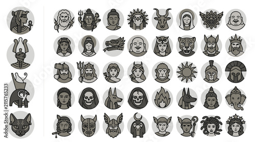 Mythological Pantheon Portraits Set for Cultural and Historical Concepts